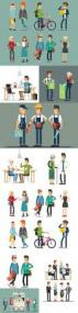 Fashion and modern people of different professions flat illustrations