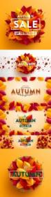 Autumn sale poster and banner with autumn multi-colored leaves