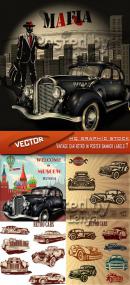 Stock Vector - Vintage car retro in poster banner labels 7