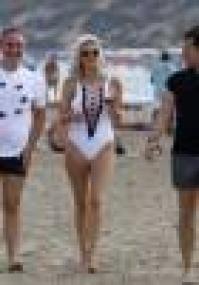 Ashley James sexy white swimsuit at a Party in Ibiza 72117