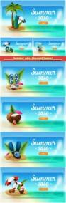 DesignOptimal - Summer sale, discount banner with lettering, sea landscape