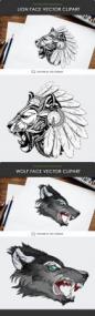 DesignOptimal - Lion & Wolf Face Vector Clipart